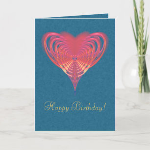 Tarjeta Festiva Fractal de corazón rosado