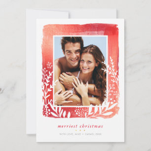 Tarjeta Festiva FRAME BRUSHED foto mínima follaje moderno rojo