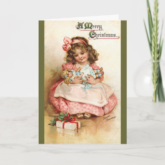 Tarjeta Festiva Frances Brundage - chica con la muñeca