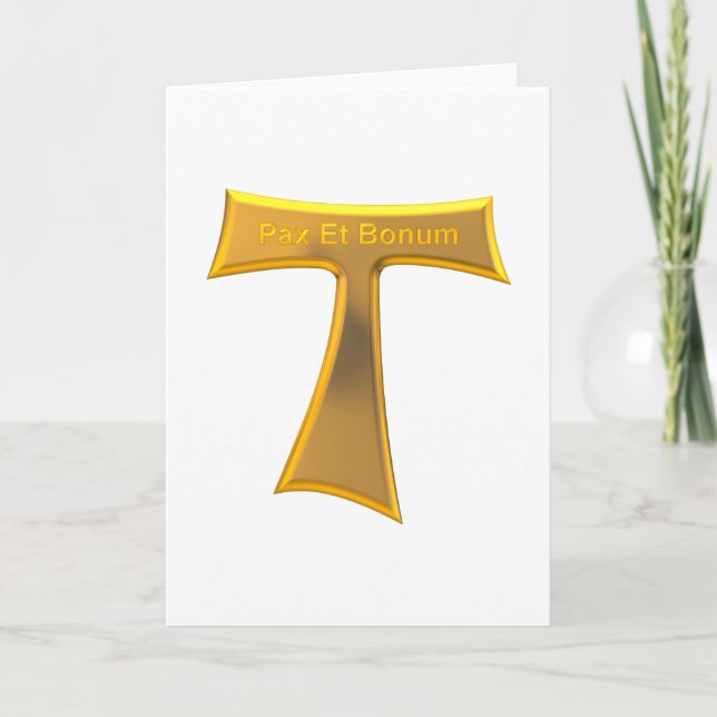 Tarjeta Festiva Franciscan Tau Cross Pax Et Bonum Gold Metallic (Anverso)