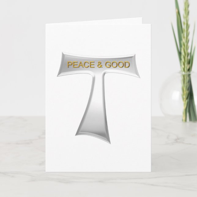 Tarjeta Festiva Franciscan Tau Cross Peace y Good Silver & Gold (Anverso)