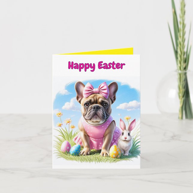 Tarjeta Festiva Französische Bulldogge Frohe Ostern French Bulldog (Anverso)