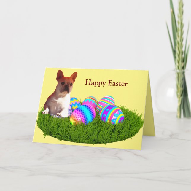 Tarjeta Festiva Französische Bulldogge Grußkarte Ostern (Anverso)