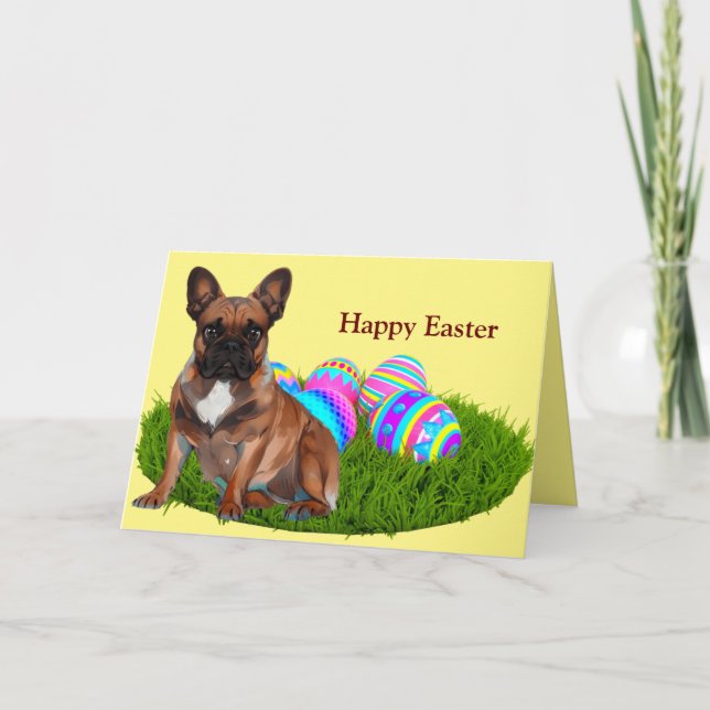 Tarjeta Festiva Französische Bulldogge Happy Easter (Anverso)