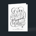 Tarjeta Festiva Frase tipográfica| Recuerdos mágicos de amor para<br><div class="desc">Con nuestras modernas letras a mano que dicen "Amor,  risa y Recuerdos mágicos".</div>