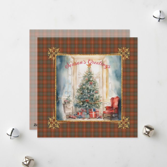 Tarjeta Festiva Fraser Red Weathered Scottish Tartan Christmas (Anverso/Reverso In Situ)