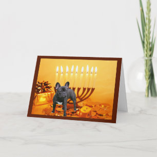 Tarjeta Festiva French Bulldog Chanukah Card Menorah