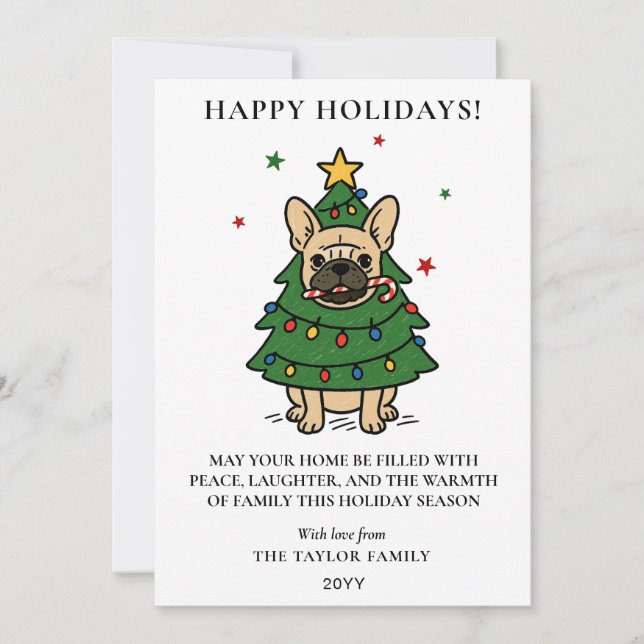 Tarjeta Festiva French Bulldog Christmas Tree Dog Frenchie (Anverso)