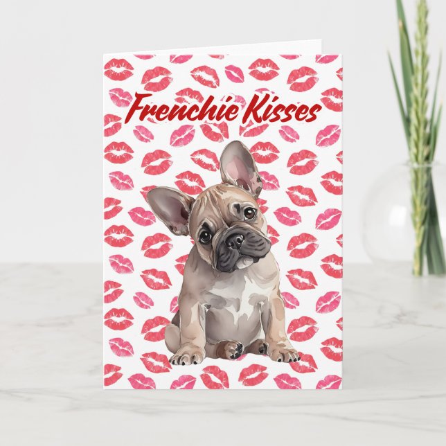 Tarjeta Festiva Frenchie Kisses French Bulldog Valentines Day Card (Anverso)