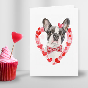 Tarjeta Festiva Frenchie Mom Día de San Valentín Dog Love Heart Bo