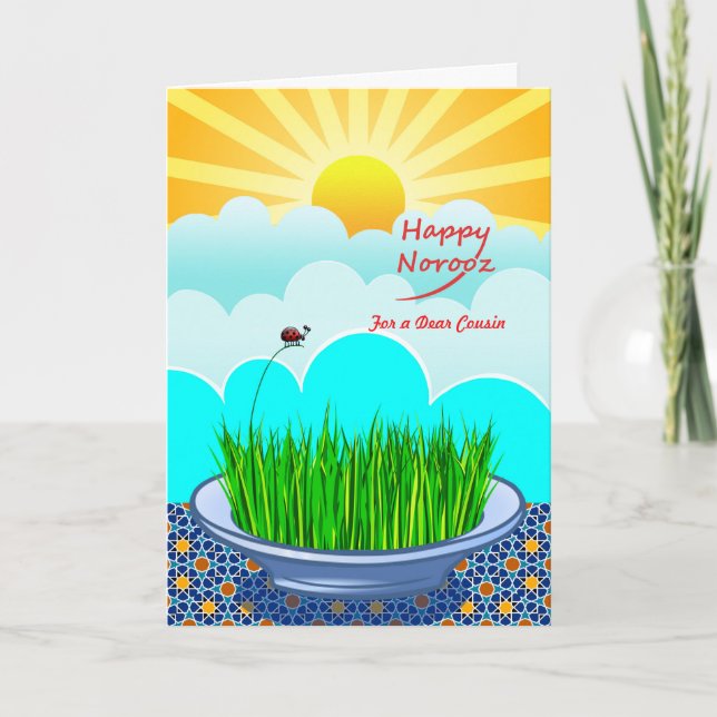 Tarjeta Festiva Frente personalizado Feliz Noruz para Primo, Sabze (Anverso)