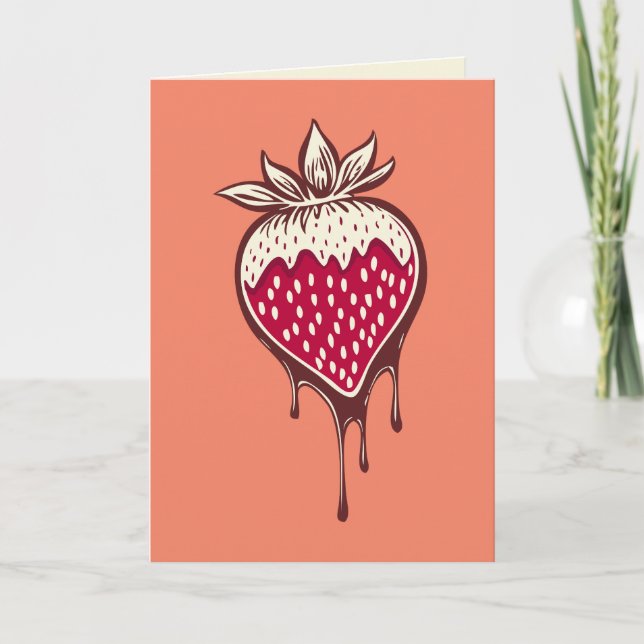 Tarjeta Festiva fresa cubierta de chocolate (Anverso)