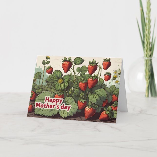 Tarjeta Festiva Fresas del Día de la Madre en el Jardín  (Anverso)