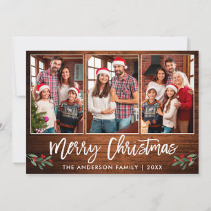 Tarjeta Festiva Fresco Guión Madera Verde 3 Navidades de fotografí