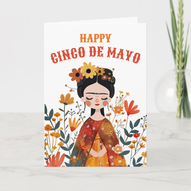Tarjeta Festiva Frida caprichoso feliz Cinco de Mayo (Anverso)