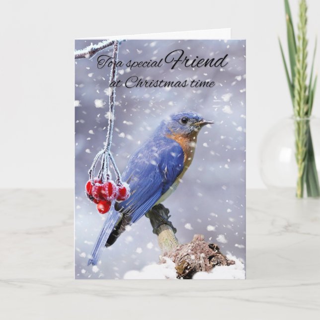 Tarjeta Festiva Friend Bluebird In The Snow Winter Holiday (Anverso)
