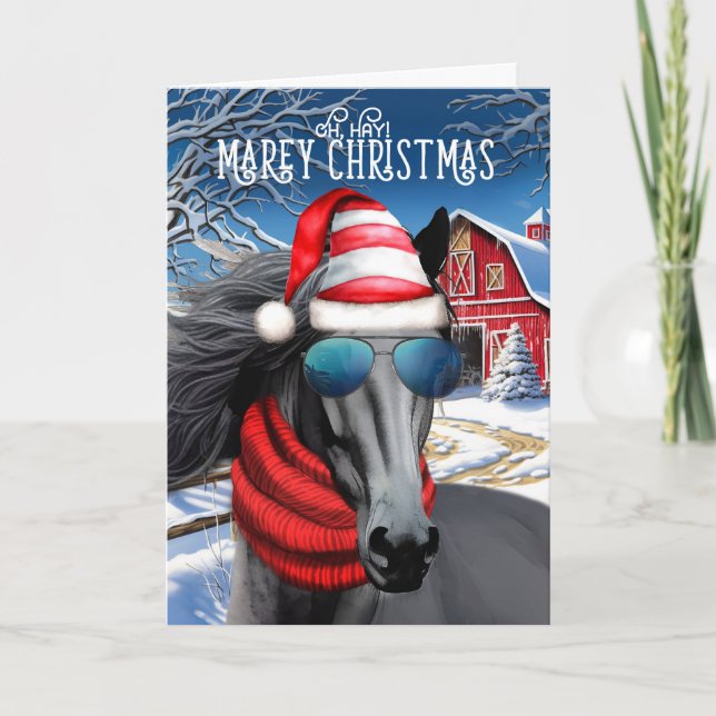Tarjeta Festiva Friesian Black Horse Funny Navidades MAREy (Anverso)