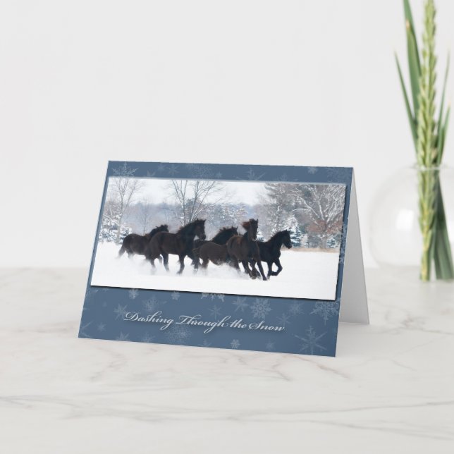 Tarjeta Festiva Friesian Yearlings Holiday Card (Anverso)