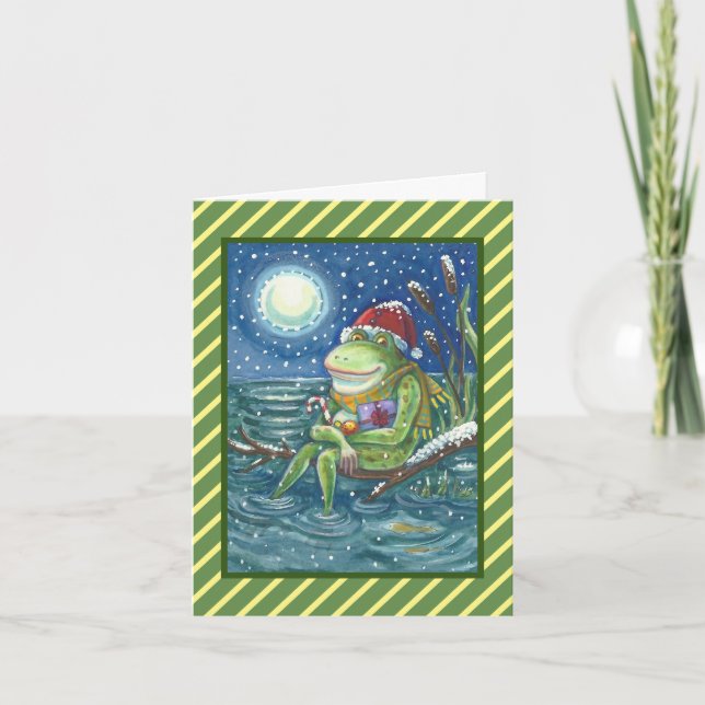 Tarjeta Festiva FROG EN LOG HOLIDAY NAVIDADES GREETING CARD Verse (Anverso)