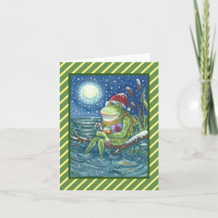 Tarjeta Festiva FROG EN LOG HOLIDAY NAVIDADES GREETING CARD Verse
