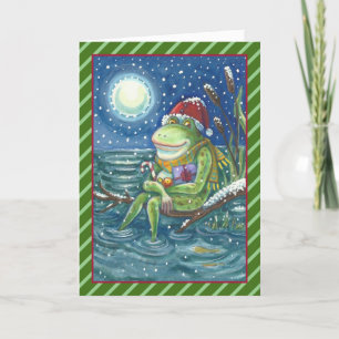 Tarjeta Festiva FROG EN LOG HOLIDAY NAVIDADES GREETING CARD Verse