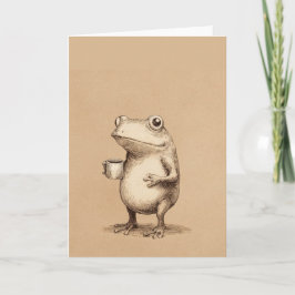 Tarjeta Festiva Frog with Coffee – Whimsical Vintage Animal