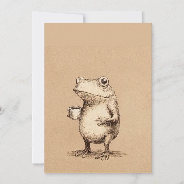 Tarjeta Festiva Frog with Coffee – Whimsical Vintage Animal (Anverso)