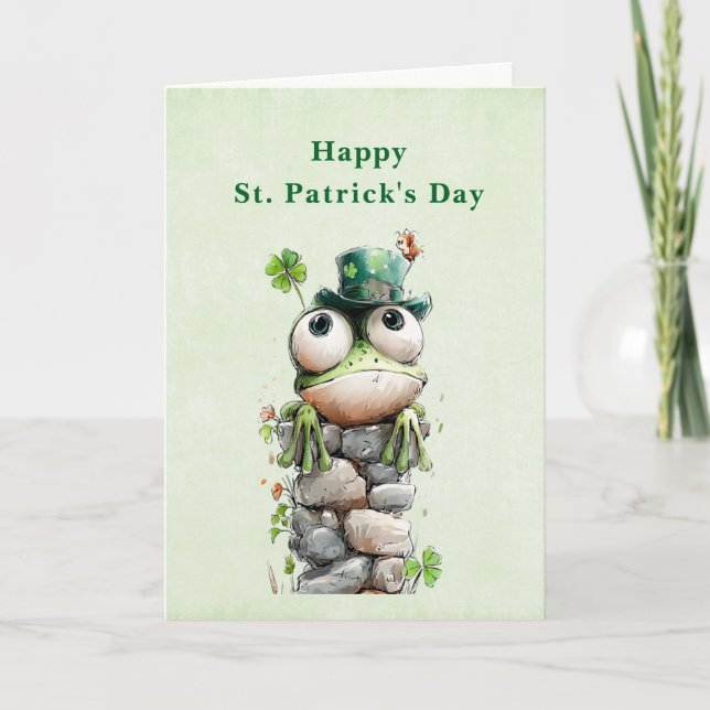 Tarjeta Festiva Frog with Green Hat and Shamrock St. Patrick's Day (Anverso)