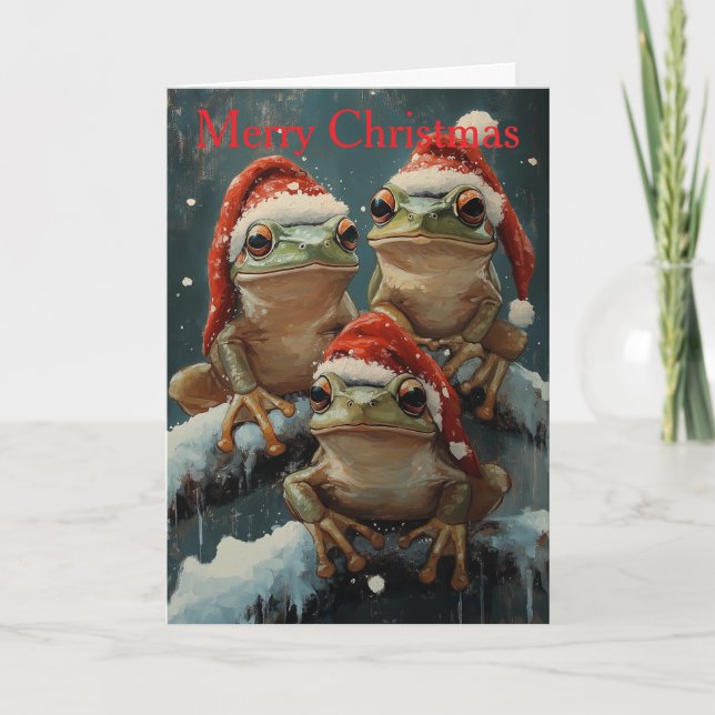 Tarjeta Festiva Frogs at Christmas (Anverso)