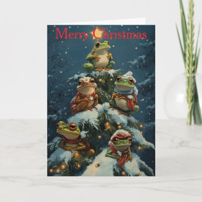 Tarjeta Festiva Frogs at Christmas (Anverso)