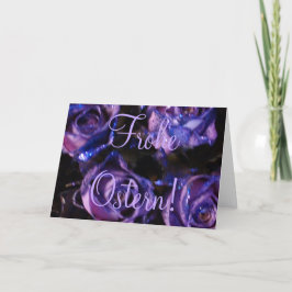 Tarjeta Festiva Frohe Ostern, flores de Rosas morados de Pascua de