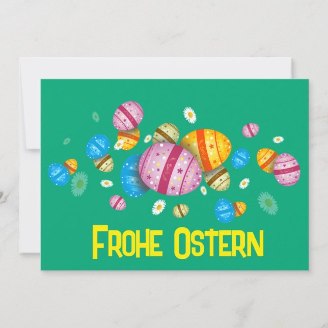 Tarjeta Festiva Frohe Ostern mit bunten Eiern (Anverso)