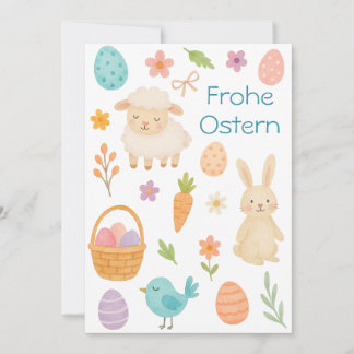 Tarjeta Festiva Frohe Ostern- süße Ostermotive- pastell