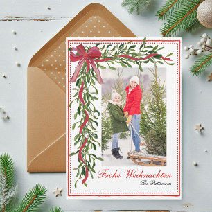Tarjeta Festiva Frohe Weihnachten Mistletoe, foto de la familia de