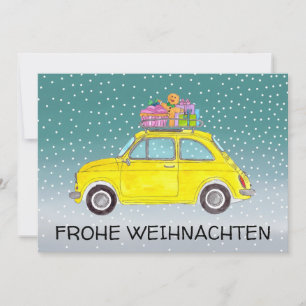 Tarjeta Festiva Frohe Weihnachten Navidades alemanes Fiat 500
