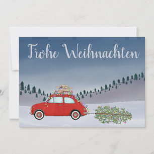 Tarjeta Festiva Frohe Weihnachten Navidades alemanes Red Fiat 500