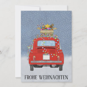 Tarjeta Festiva Frohe Weihnachten Navidades alemanes Red Fiat 500
