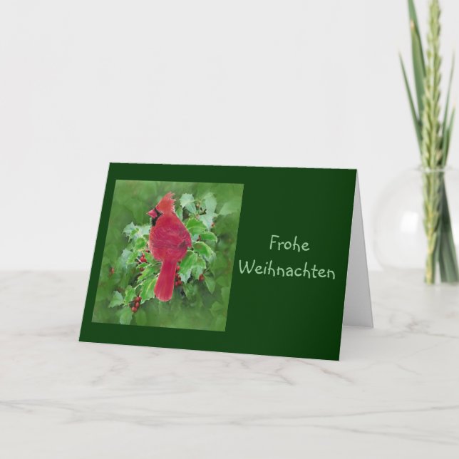 Tarjeta Festiva Frohe Weihnachten Navidades Cardinal Bird Holly (Anverso)