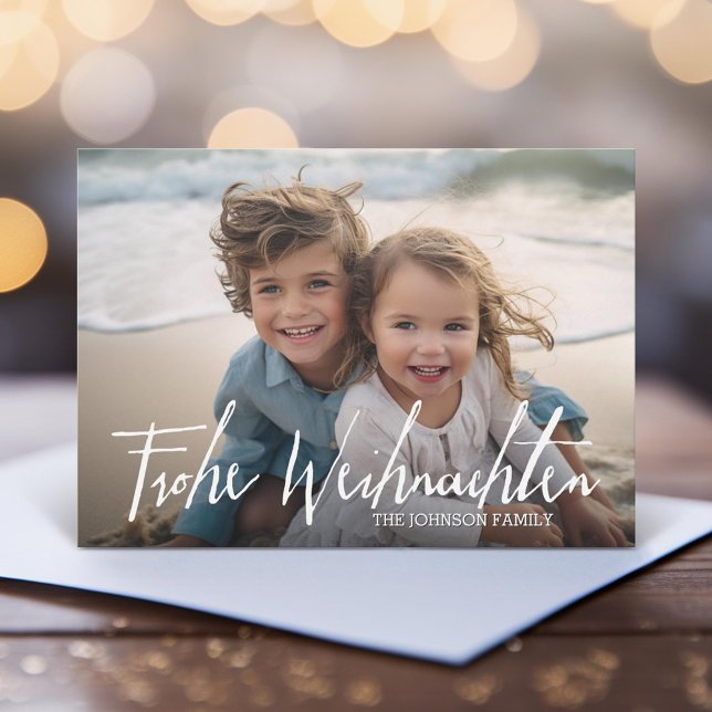 Tarjeta Festiva Frohe Weihnachten - Navidades de fotografía comple (Unique Photo Card)