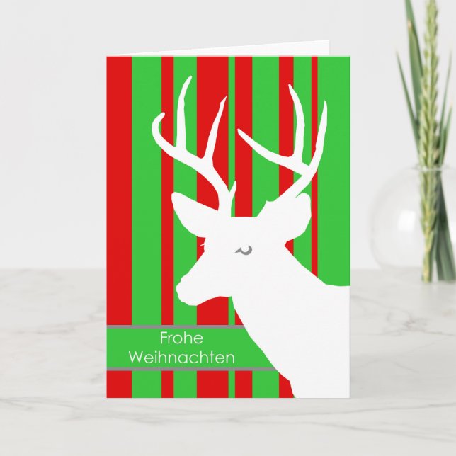 Tarjeta Festiva Frohe Weihnachten, Navidades en alemán, ciervo bla (Anverso)