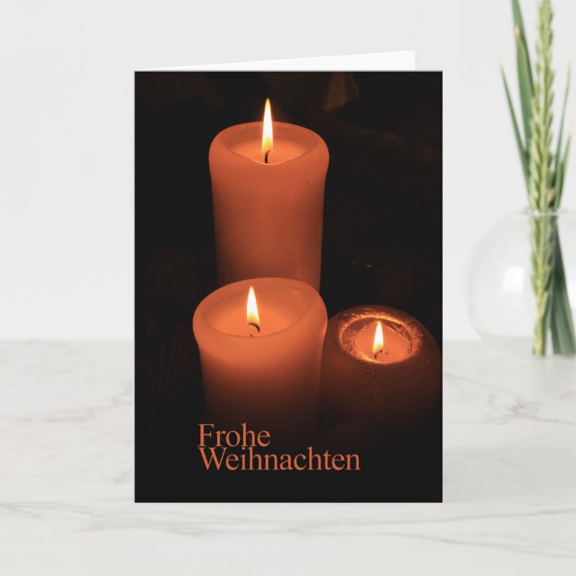 Tarjeta Festiva Frohe Weihnachten Quemando navidades de velas (Anverso)