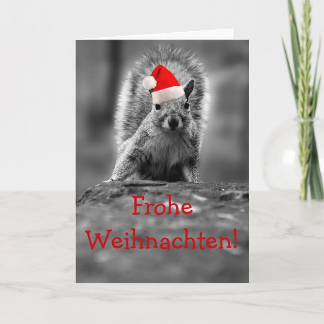 Tarjeta Festiva Frohe Weihnachten Santa Squirrel (Anverso)