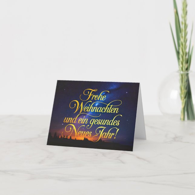 Tarjeta Festiva "Frohe Weinachten" Sternenhimmel bei Nacht (Anverso)