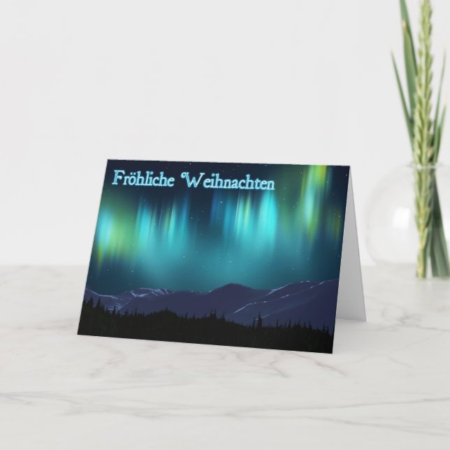 Tarjeta Festiva Fröhliche Weihnachten - aurora Borealis (Anverso)