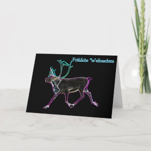 Tarjeta Festiva Frohliche Weihnachten - caribú eléctrico