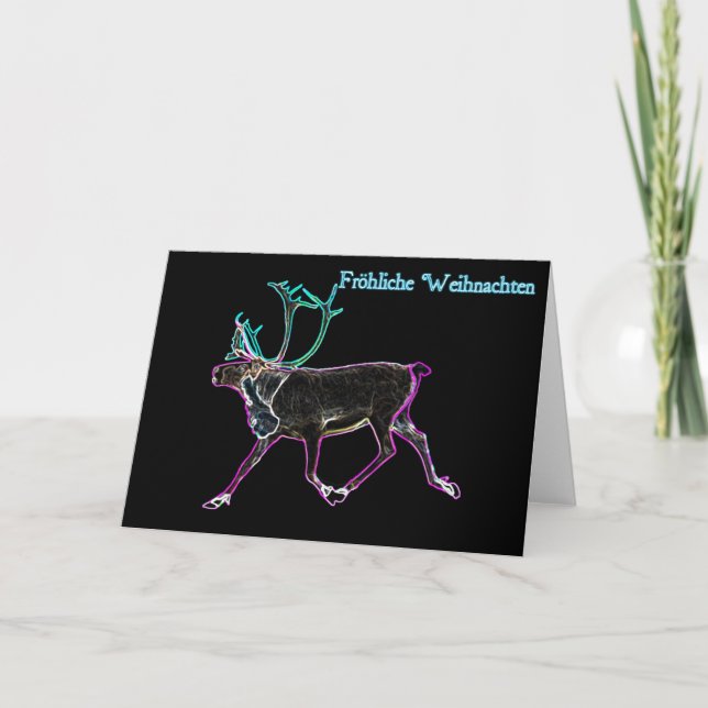 Tarjeta Festiva Frohliche Weihnachten - caribú eléctrico (Anverso)