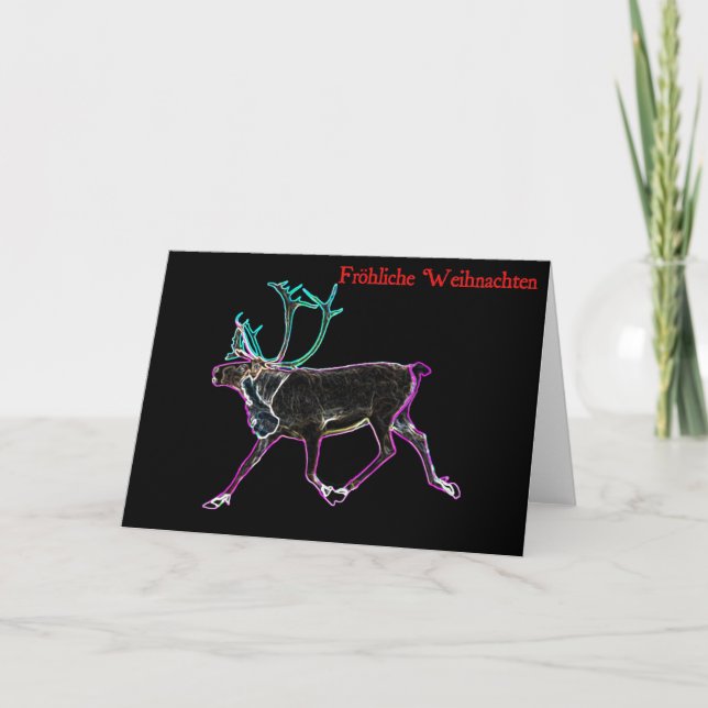 Tarjeta Festiva Frohliche Weihnachten - caribú eléctrico (Anverso)