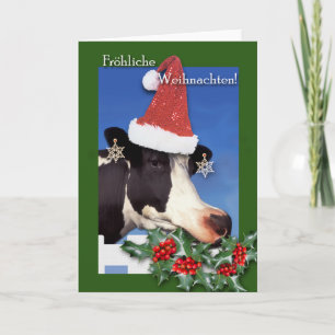 Tarjeta Festiva Frohliche Weihnachten, Navidades alemanes, vaca