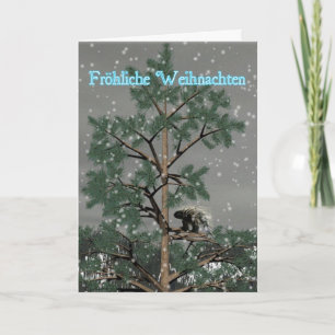 Tarjeta Festiva Froliche Weihnachten - Porcupine In A Pine Tree