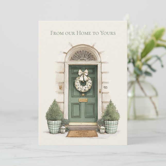 Tarjeta Festiva From Our Home to Yours Green Holiday Christmas (Anverso de pie)